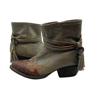 Redneck Riviera Ankle Boots Cowgirl Leather Green Tassel Distressed Womens 6.5